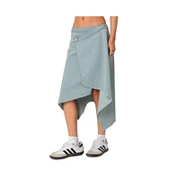 Edikted Women's Asymmetric wrapped denim midi skirt - Light