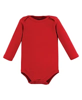 Hudson Baby Girls Cotton Long-Sleeve Bodysuits Daddy Red Black 5-Pack, 0-3 Months