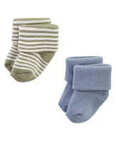 Hudson Baby Boys Cotton Rich Newborn and Terry Socks, Blue Sage Stripe, 6-12 Months