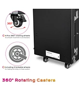 Byootique Rolling Makeup Train Case Patented Design Pedicure Nail Salon Nail Foldable Trolley Cosmetic Organizer Black with Stool