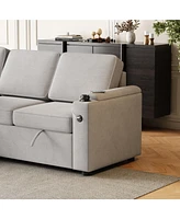 Streamdale Furniture 85.8" Convertible Sofa Bed with Storage, Charging Ports & Pull-Out Bed