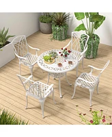 Slickblue Set of 4 Cast Aluminum Patio Dining Chairs with Armrests and Decorative Patterns