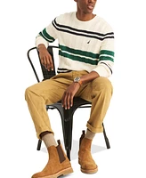 Nautica Men's Long Sleeve Striped Cable Knit Crewneck Sweater