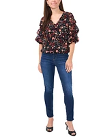 Sam & Jess Petite V-Neck Floral-Print 3/4-Sleeve Top