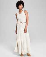 And Now This Women's Solid Pull-On Tiered A-Line Maxi Skirt, Created for Macy's