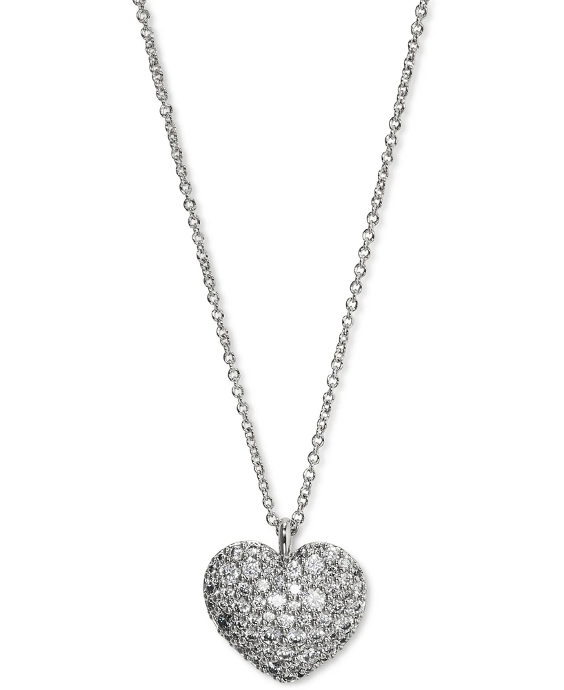 Eliot Danori Rhodium-Plated Pave Heart Pendant Necklace, 16" + 2" extender, Created for Macy's