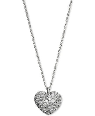 Eliot Danori Rhodium-Plated Pave Heart Pendant Necklace, 16" + 2" extender, Created for Macy's