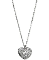 Eliot Danori Rhodium-Plated Pave Heart Pendant Necklace, 16" + 2" extender, Created for Macy's