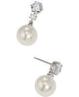 Eliot Danori Rhodium-Plated Cubic Zirconia & Imitation Pearl Drop Earrings, Created for Macy's