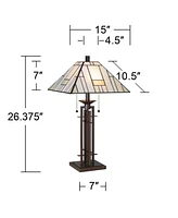 Mission Tiffany Style Table Lamp with Table Top Dimmer 26.5" High Bronze Wrought Iron Stained Glass Shade for Living Room Bedroom House Bedside N