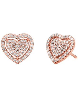 Michael Kors Sterling Silver Pave Heart Stud Earrings