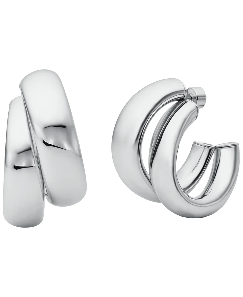 Michael Kors Platinum-Plated Brass Double Hoop Earrings