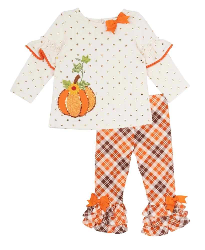 Rare Editions Baby Girl Foil Dot Pumpkin Applique Outfit, 2 Pcs