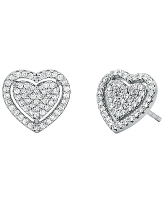 Michael Kors Sterling Silver Pave Heart Stud Earrings