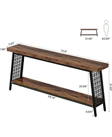 Tribesigns 70.9" Extra Long Console Table, 2-Tier Sofa Table with Storage, Industrial Entryway Table Behind Couch, Narrow Hallway Table Entrance Table
