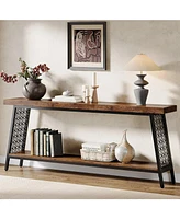 Tribesigns 70.9" Extra Long Console Table, 2-Tier Sofa Table with Storage, Industrial Entryway Table Behind Couch, Narrow Hallway Table Entrance Table