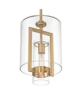 Possini Euro Design Camden Warm Brass Gold Mini Pendant Light 10" Wide Modern Glam Clear Glass Tube Shade Fixture for Dining Room House Foyer Kitchen