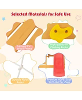 Costway 5-in-1 Indoor Jungle Gym Montessori Climbing Toys with Slide for Toddlers Wooden