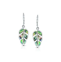 Bling Jewelry Rainbow Shell Nature Iridescent Leaf Drop Dangle Lever back Abalone Earrings For Women For Sterling Silver