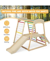 Slickblue 6-in-1 Indoor Jungle Gym Kids Wooden Playground with Monkey Bars