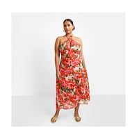 Rebdolls Women's Giada Floral Halter Midi Slip Dress