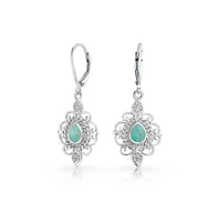 Bling Jewelry Filigree Teardrop Natural Turquoise Lever Back Dangle Earrings Western Style For Women Sterling Silver