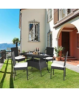 Skonyon 5 Pieces Rattan Dining Set with Glass Table and High Back Chair