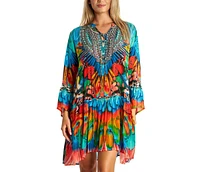 La Moda Clothing Women's Printed Pleated Short Dress