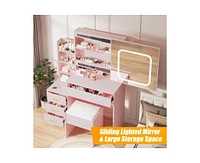 gaomon Vanity Desk with Mirror and Led Lights, Makeup Vanity Desk with Sliding Lighted Mirror, Charging Station, Dressing Table with 4 Drawers, Storag