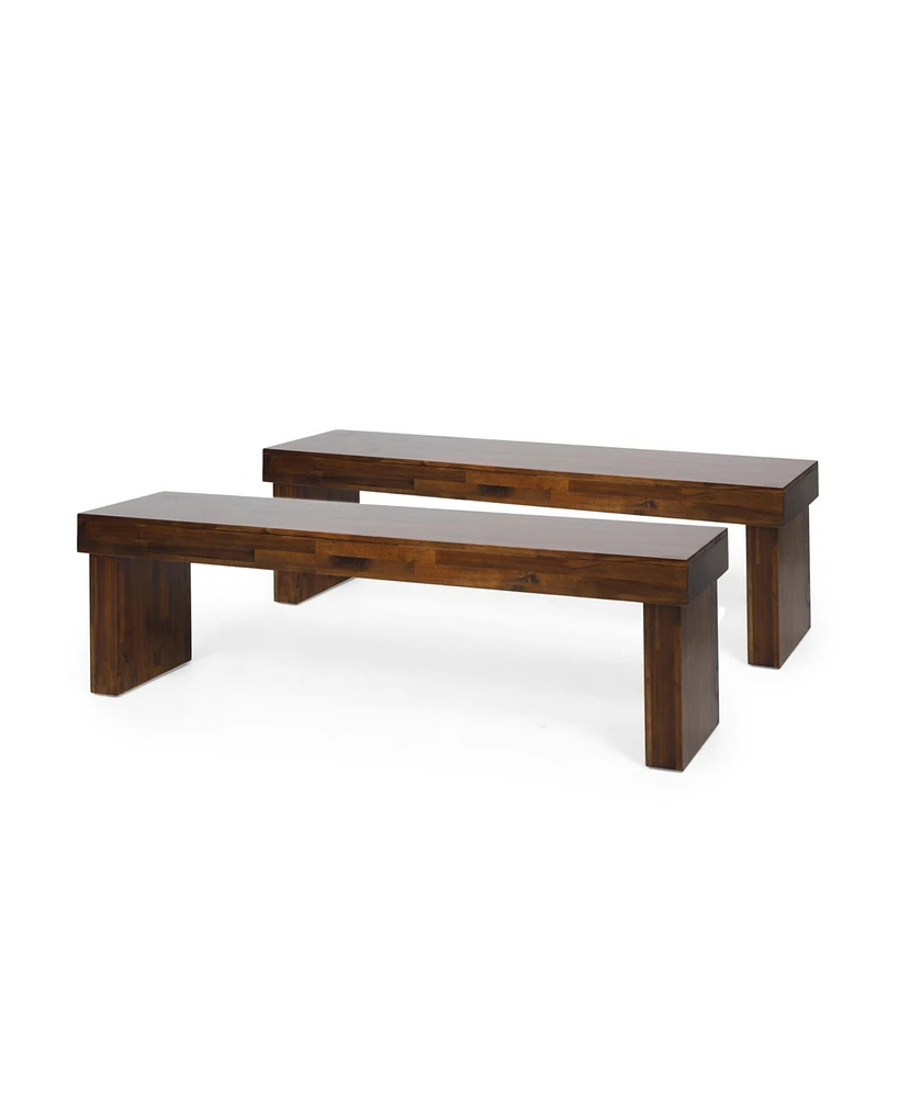 Simplie Fun Rustic Acacia Wood Dining Bench Set (Set Of 2)