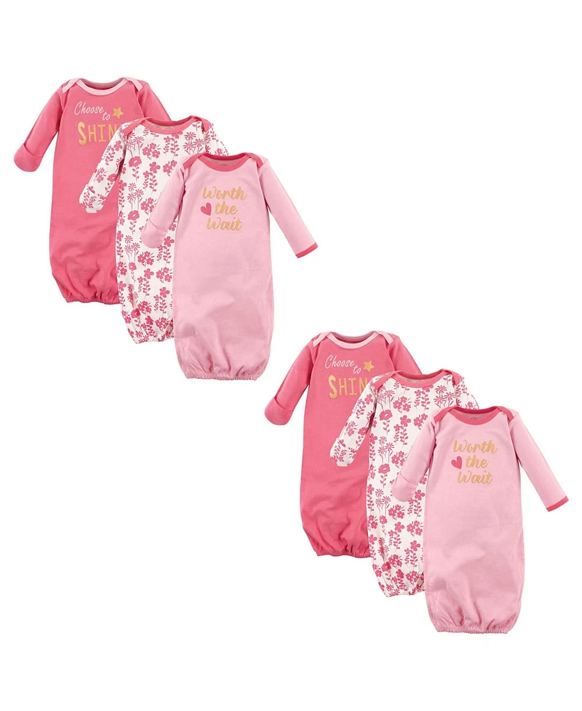 Luvable Friends Baby Girls Cotton Gowns, Worth The Wait 6-Piece, 0-6 Months