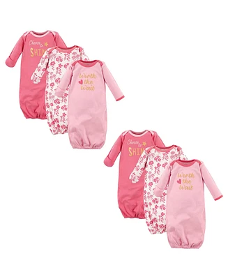 Luvable Friends Baby Girls Cotton Gowns, Worth The Wait 6-Piece, 0-6 Months