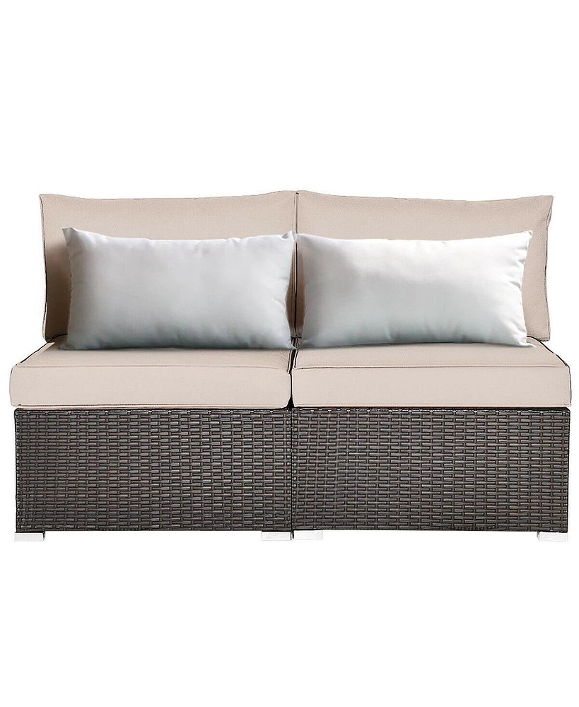 Skonyon 2 Pieces Patio Rattan Armless Sofa Set with Cushions and Pillows