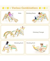 Slickblue 2-in-1 Wooden Kids Climber Toys with Triangle Arch Ramp
