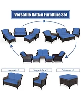 Skonyon 5 Pieces Patio Rattan Sofa Set with Cushion and Ottoman