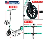 Folding Kick Scooter for Adults and Teens – Lightweight Durable Frame Adjustable Handlebar Big 200mm Wheels 220lbs C