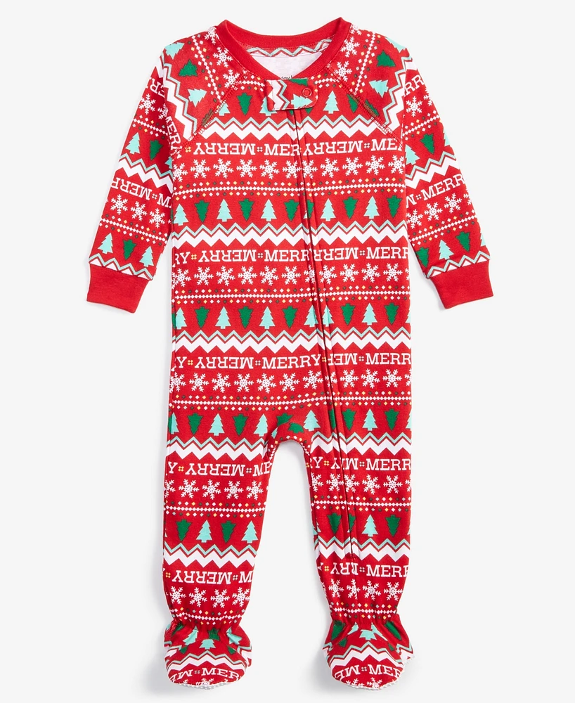 Family Pajamas Baby Cotton Snug-Fit Merry Footed Pajamas, Created for Macy's