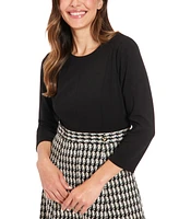 London Times Women's Mixed Media Houndstooth Dress