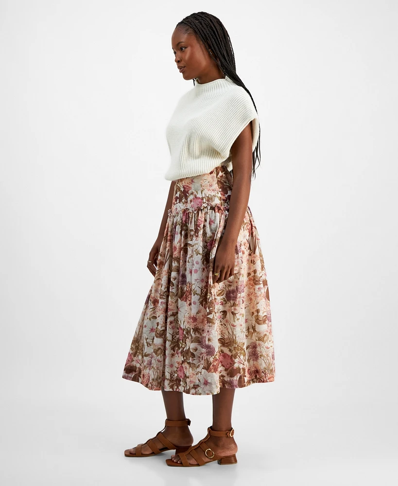 En Saison Women's Amoret Printed Side-Zip Midi Skirt