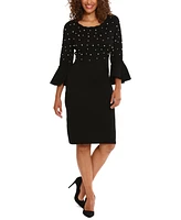 London Times Women's Crewneck Flared-Sleeve Sheath Dress