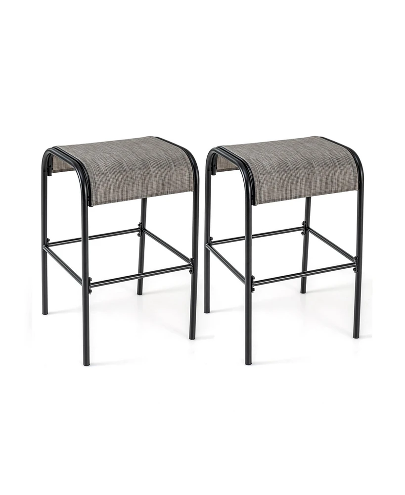 Slickblue Set of 2/4 Patio Metal Bar Stools with Curved Fabric Seat-Set of 2