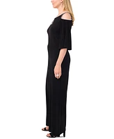 Msk Women's Rhinestone Trim Cold Shoulder Wide-Leg Jumpsuit