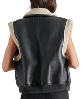 Steve Madden Women's Faux-Leather Fleece-Trim Aviator Vest