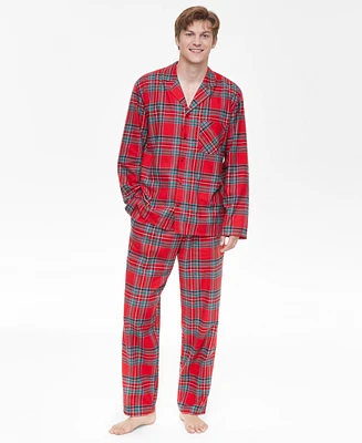 Family Pajamas Men's 2-Pc. Cotton Brinkley Plaid Notch-Collar Matching Christmas Set, Created for Macy's