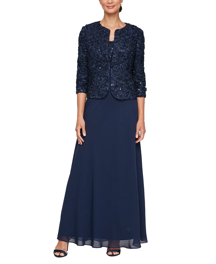 Alex Evenings Petite Soutache-Bodice Gown & Jacket