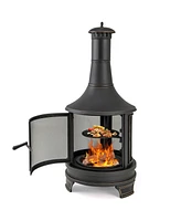 Slickblue 30 Inch Outdoor Fire Pit Chininea with Grill for Garden Backyard Bbq Bonfire Deck and Patio