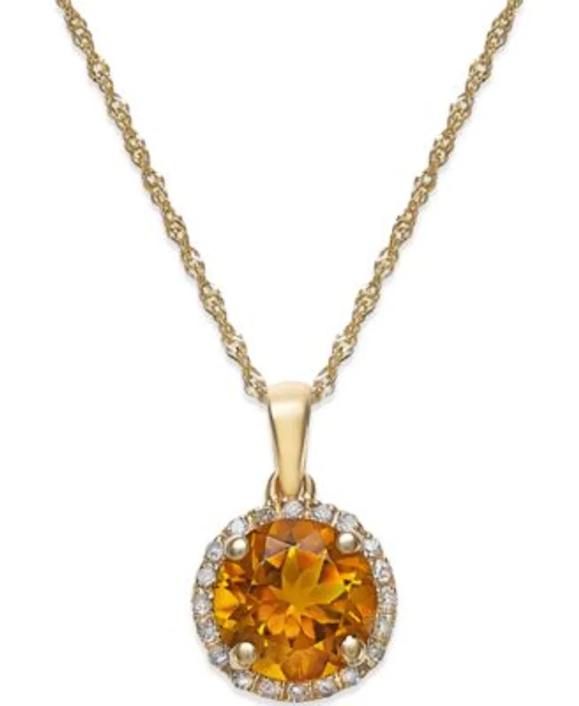 Semi Precious Stone Diamond Halo Pendant Necklaces In 14k White Yellow Or Rose Gold