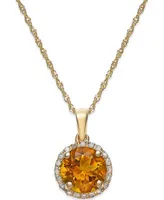 Semi Precious Stone Diamond Halo Pendant Necklaces In 14k White Yellow Or Rose Gold