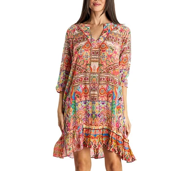 La Moda Clothing Women's Boho Short V-neck Dress