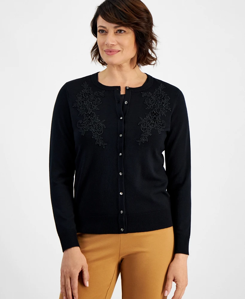 Jm Collection Women's Lace Applique Party Cardigan, Created for Macy's